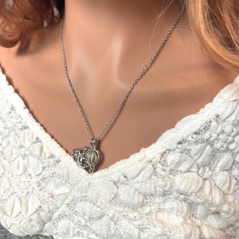 Squirrel Locket Necklace Silver Tone Cottagecore Goblincore Whimsy Forest 21778